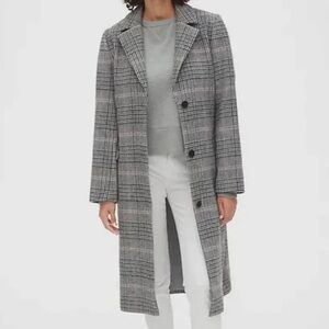 GAP Wool-Blend Overcoat in gray & pink plaid